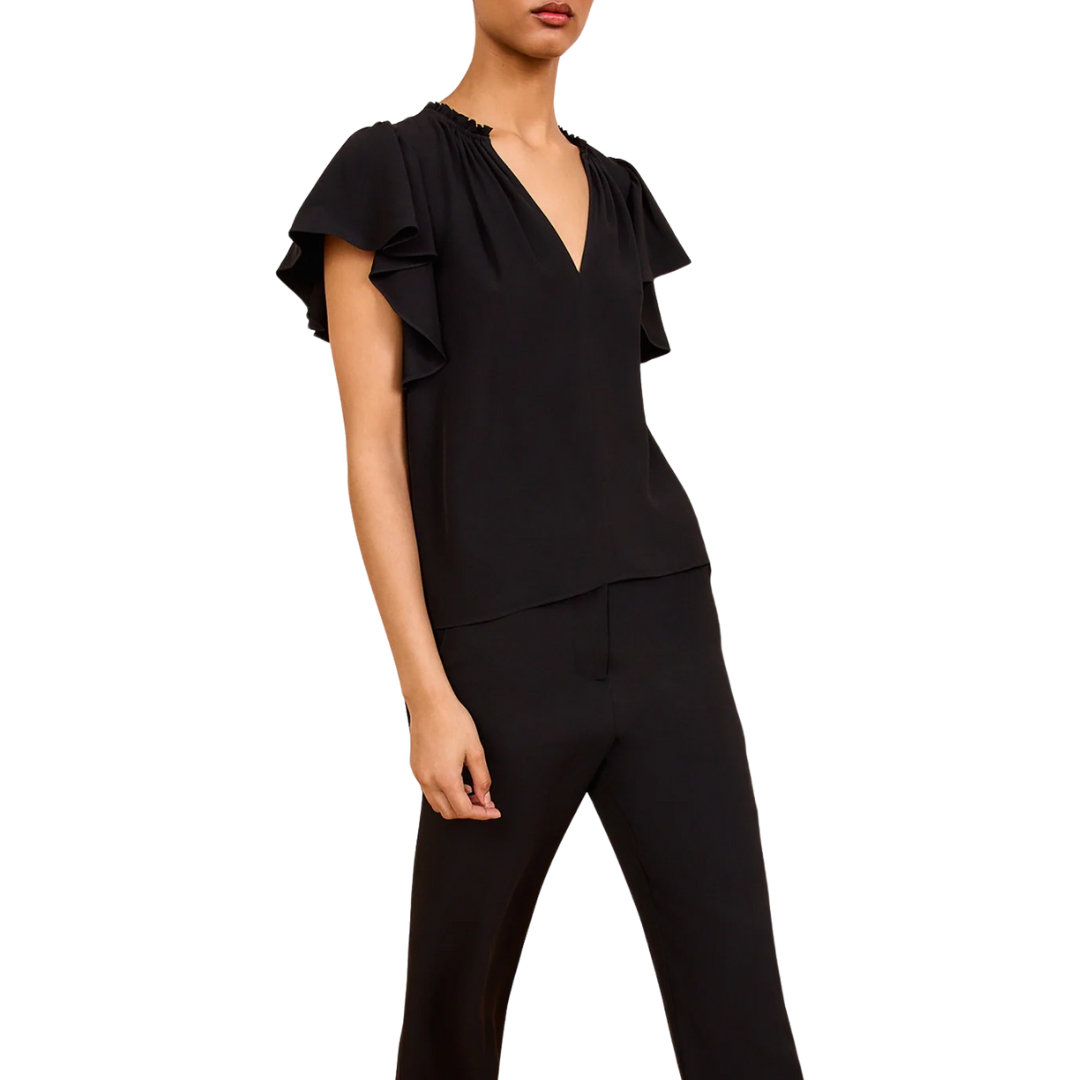 Lilo Flutter Sleeve Blouse in Noir