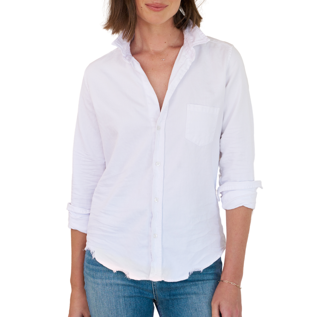 Barry Tailored Button-Up in White Tattered Wash Denim
