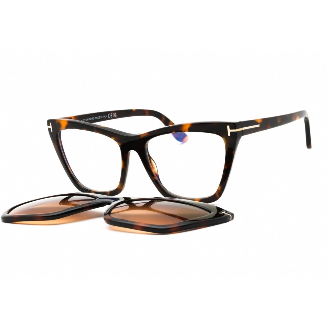 Blue Block Cat Eye Opticals With Clip On Sunglasses in Dark Havana