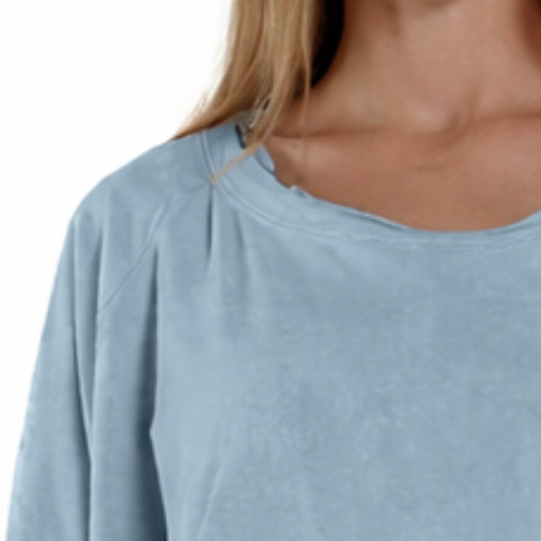 Lace Neck Pullover in Sky Fog