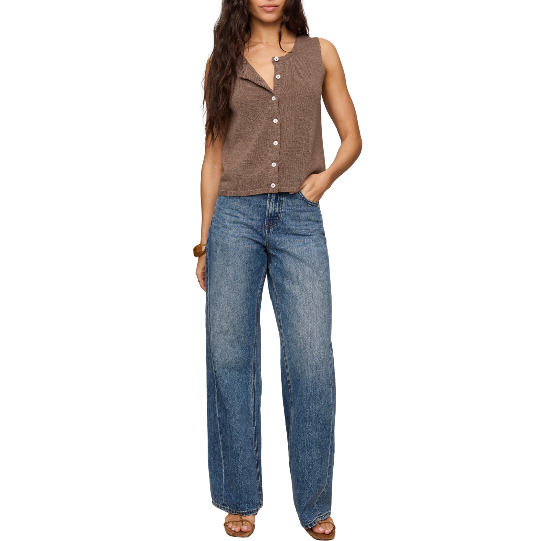 Syd Linen Knit Tank Vest in Pebble Coast