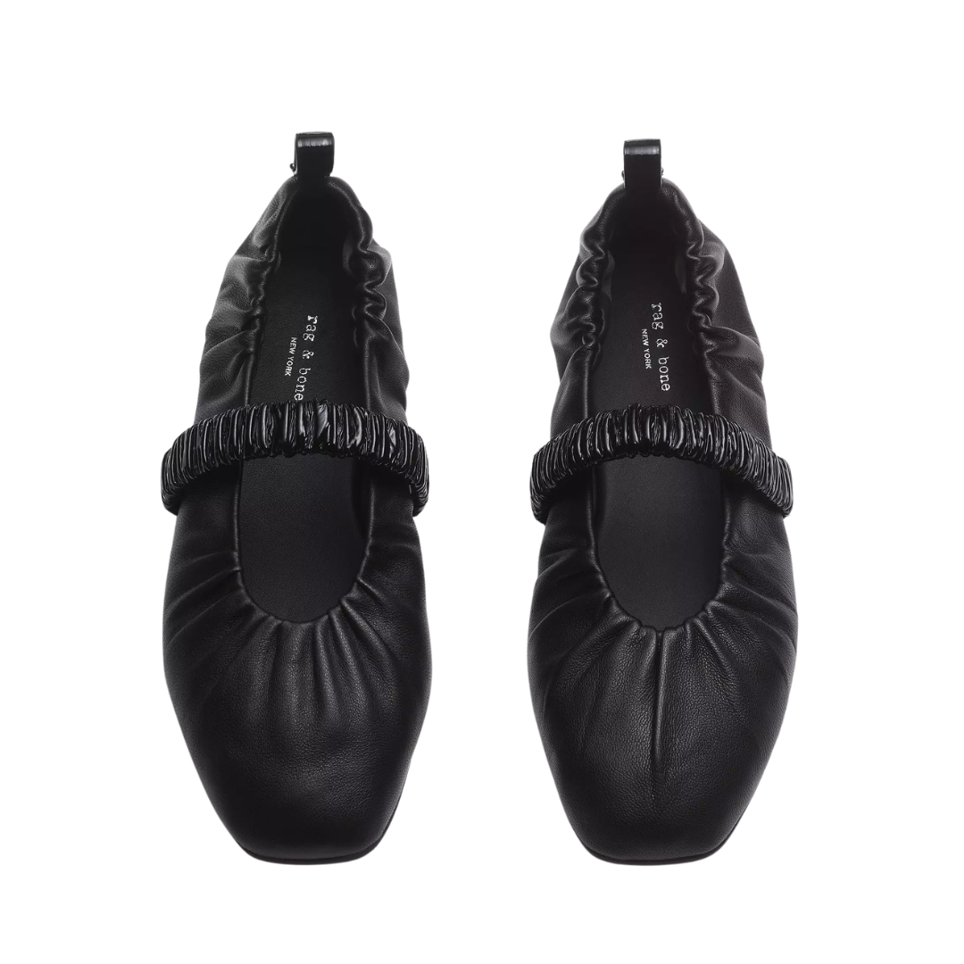 Spire Ruched Leather Mary Janes in Black