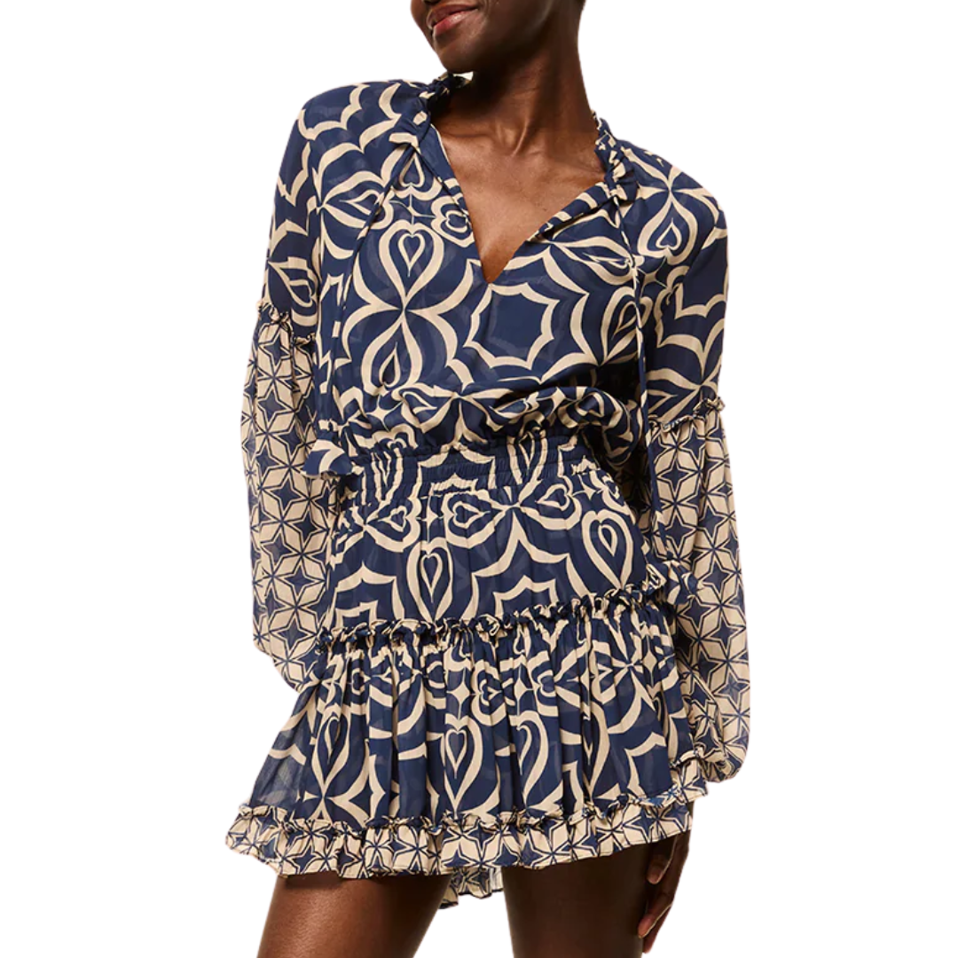 Elisabetta Dress in Blue Mosaic Tile