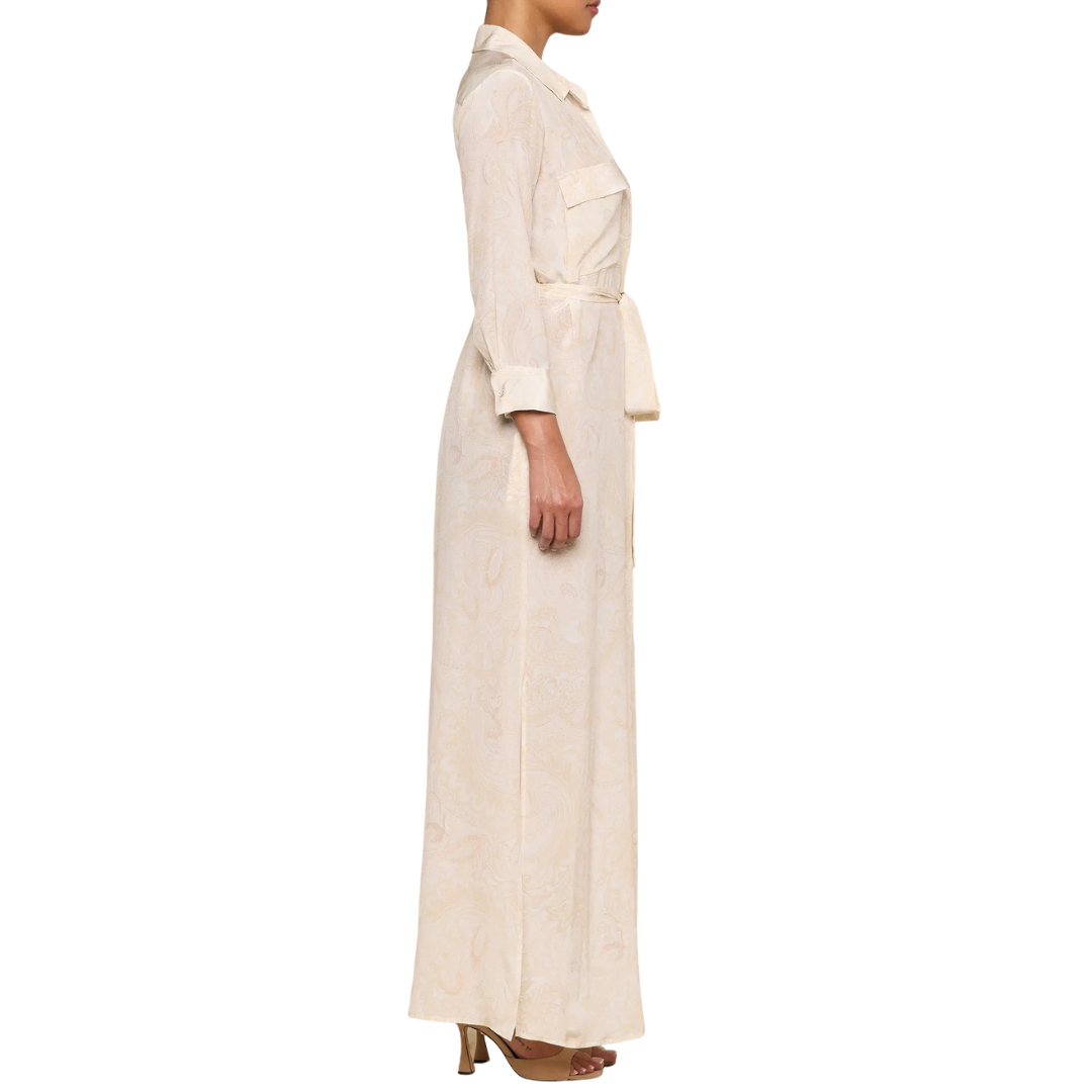 Cameron Silk Shirt Dress in Vintage White Tonal Paisley