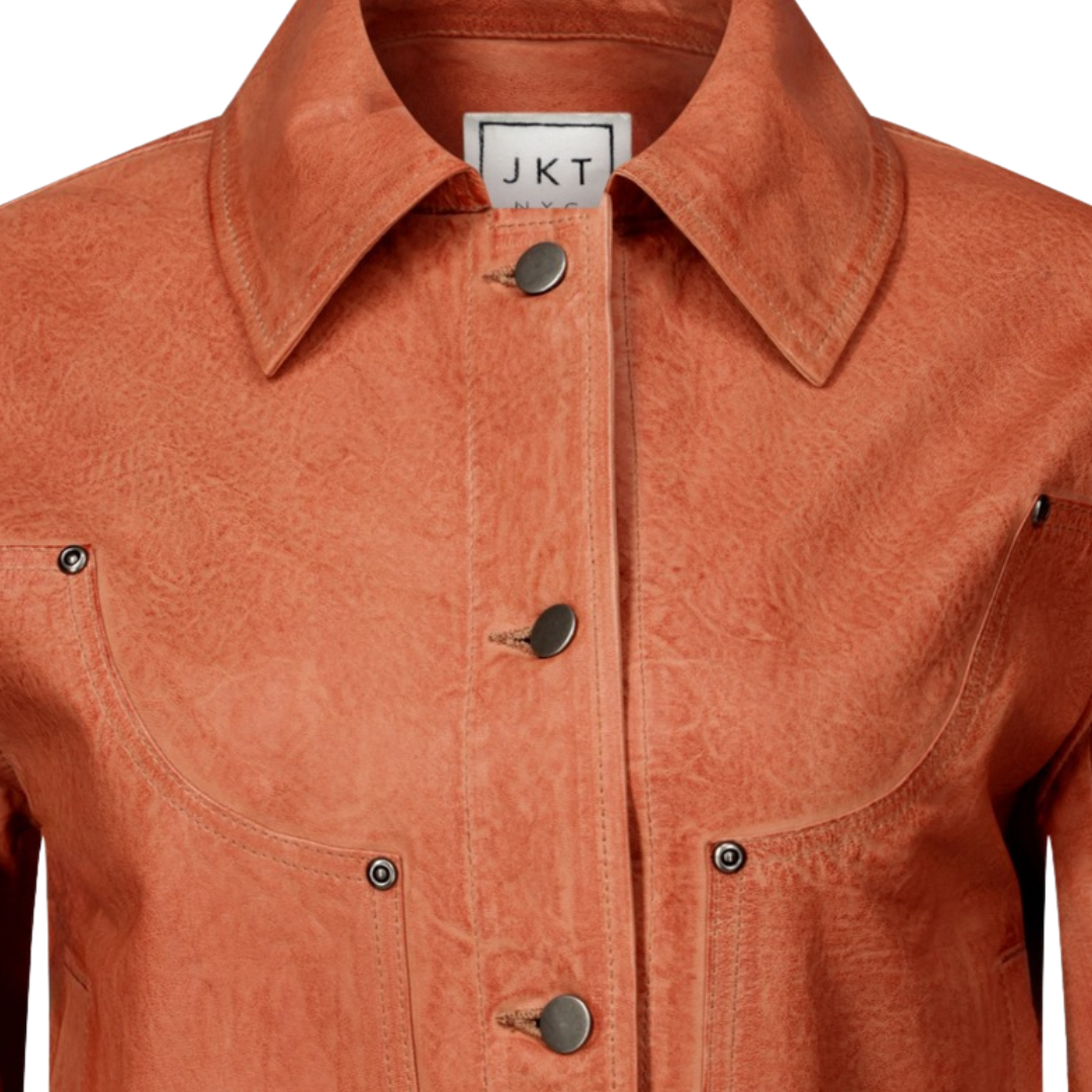 Loretta Wrinkled Leather Jacket in Apricot