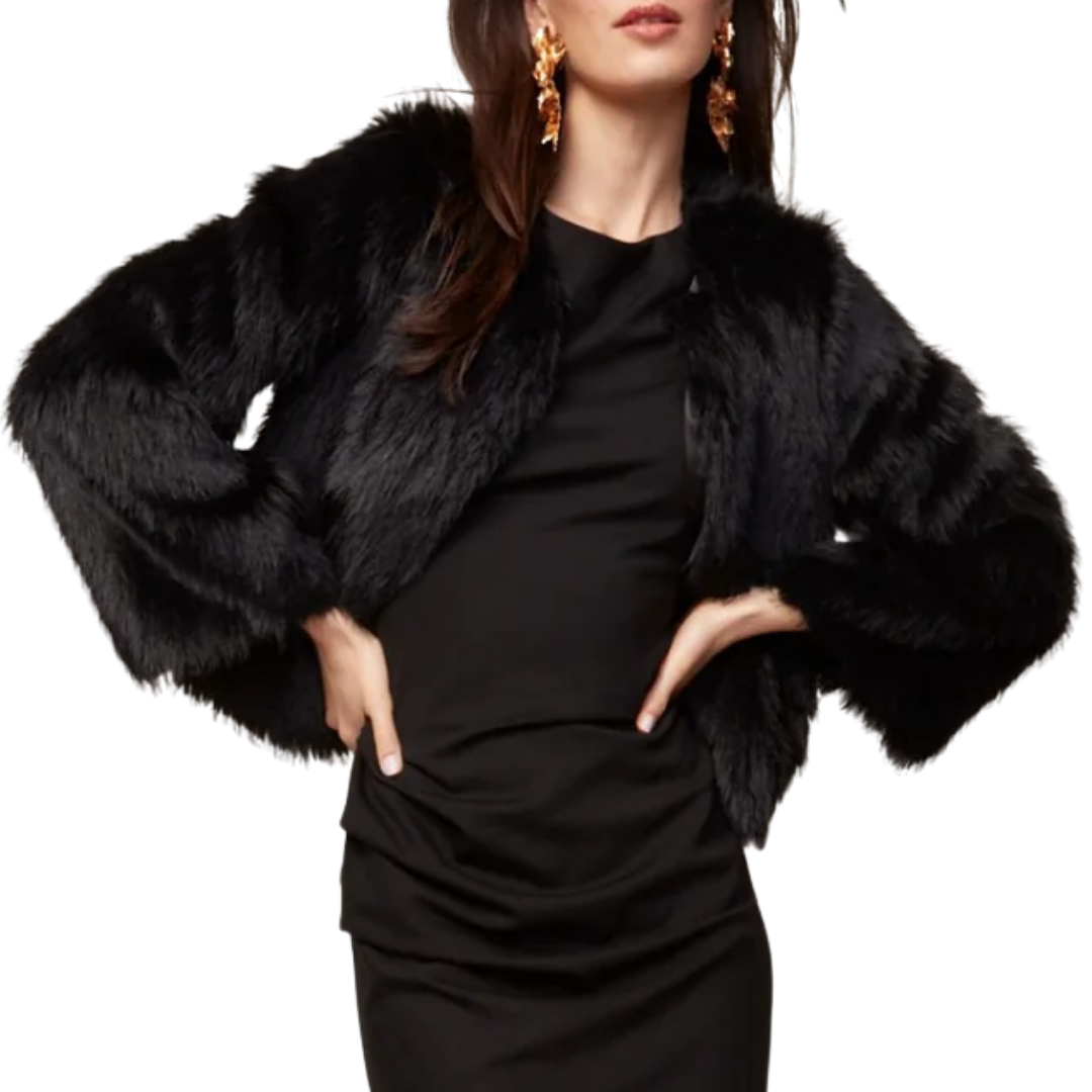 Blaine Collarless Faux Fur Jacket in Black