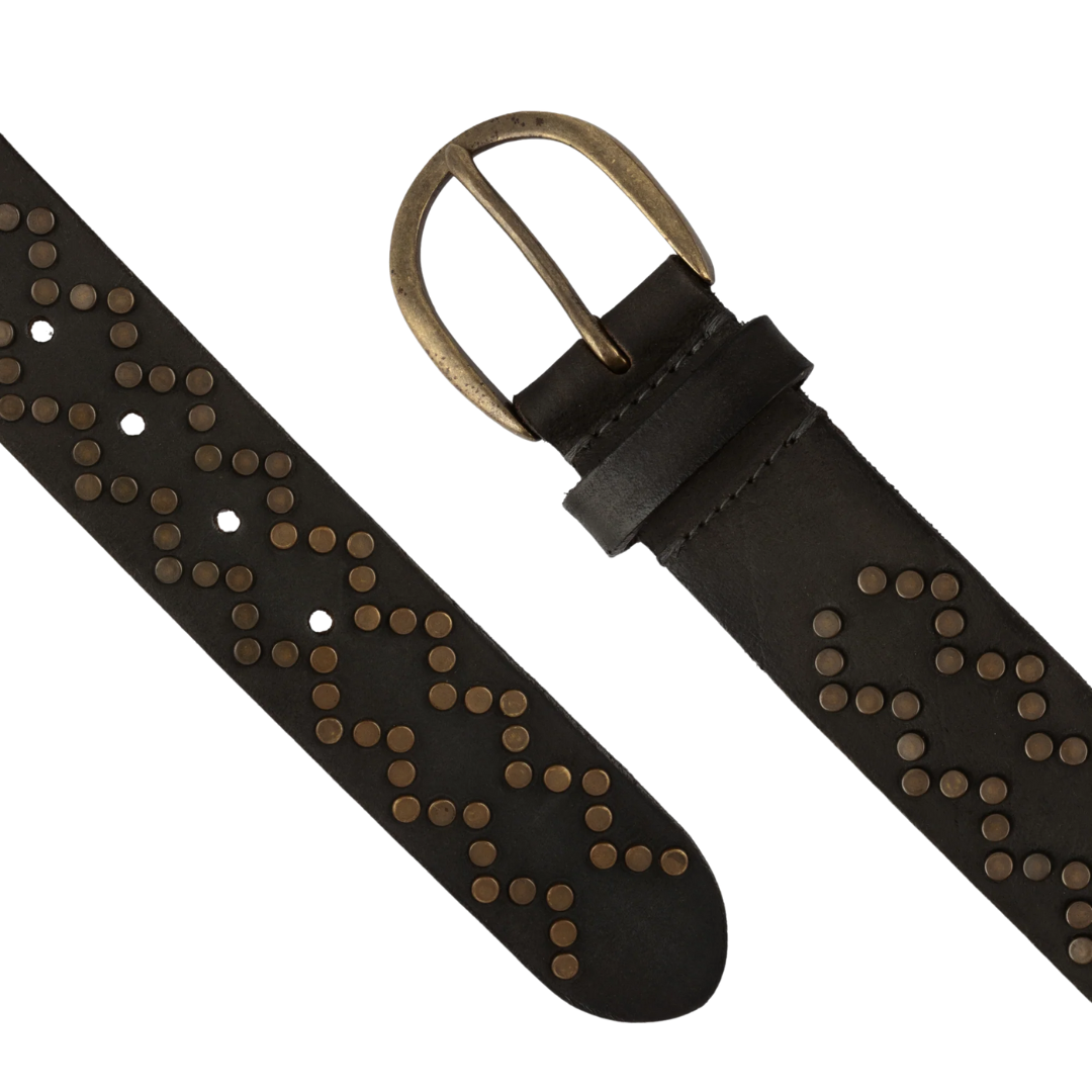 Demi Oval Buckle Studded Belt in Grey