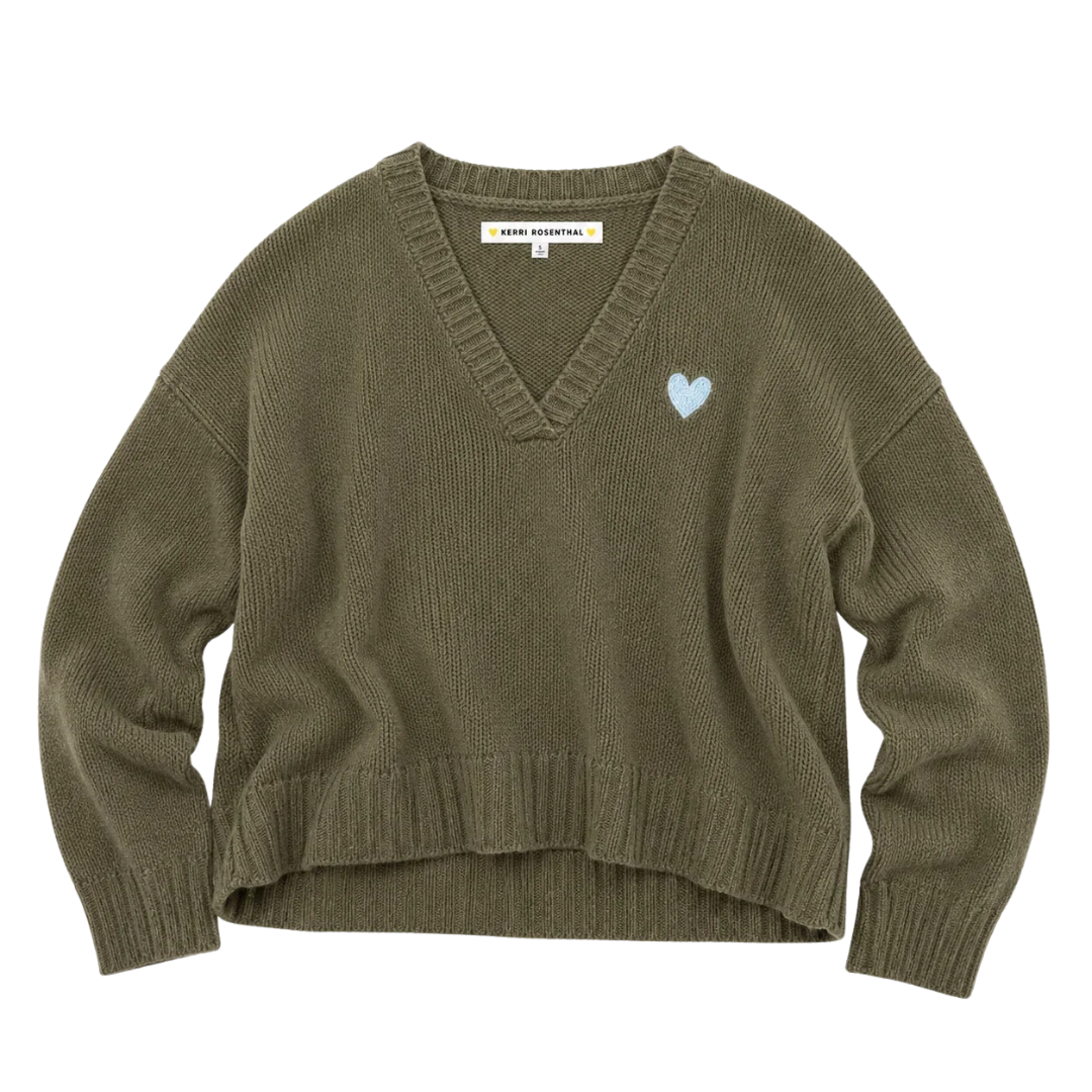 Saturday V-Neck Sweater in Army Green