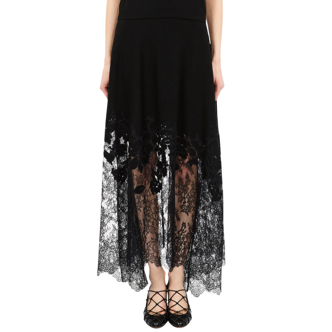Josina Lace Midi Skirt in Noir