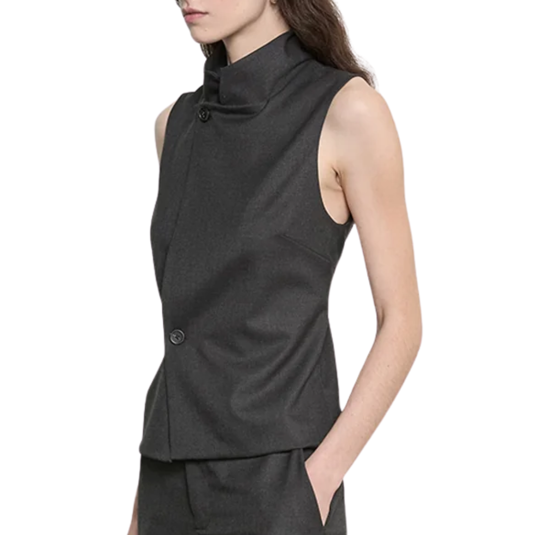 Suiting Hi-Neck Vest in Dark Charcoal