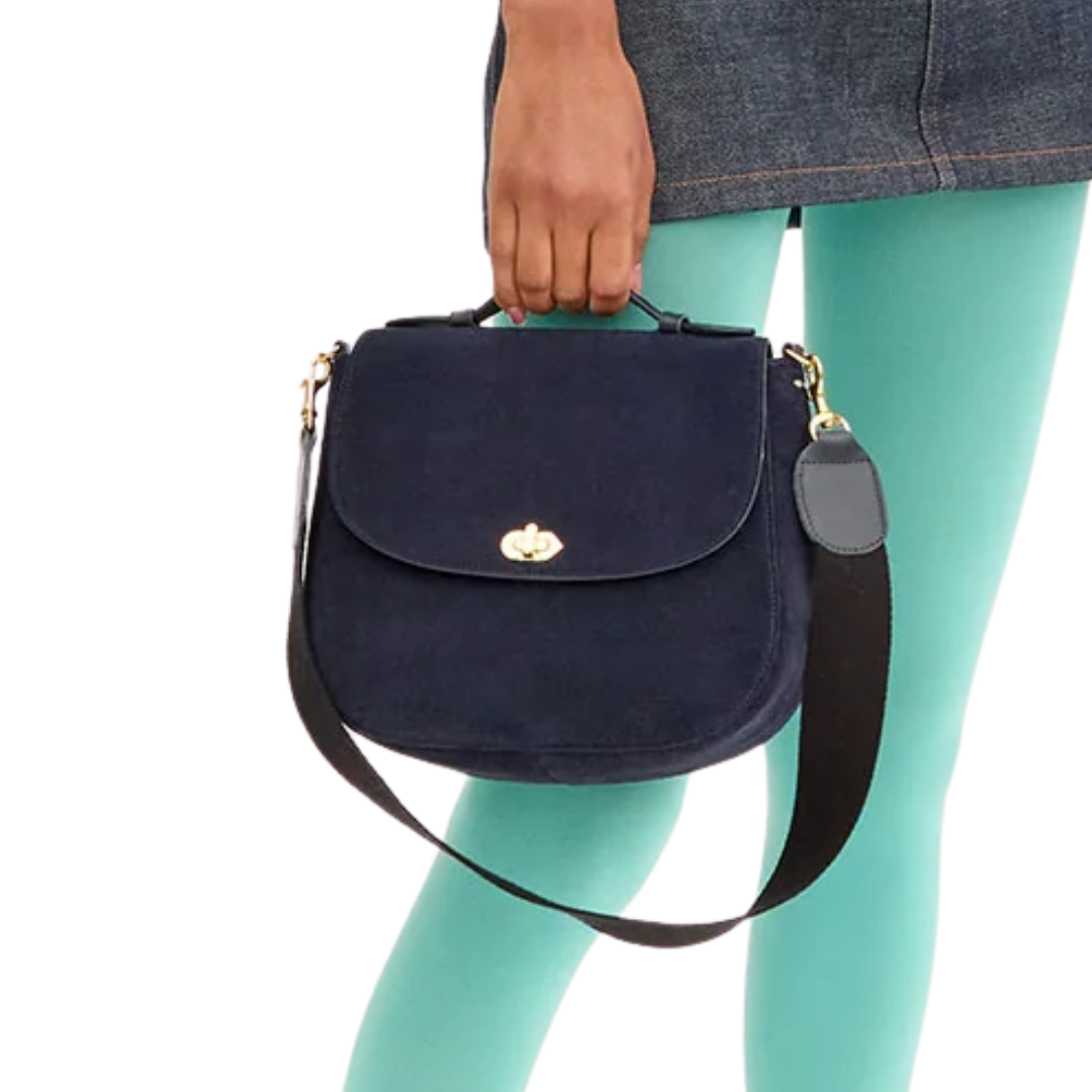 Turnlock Louis w/ Top Handle in Navy Suede