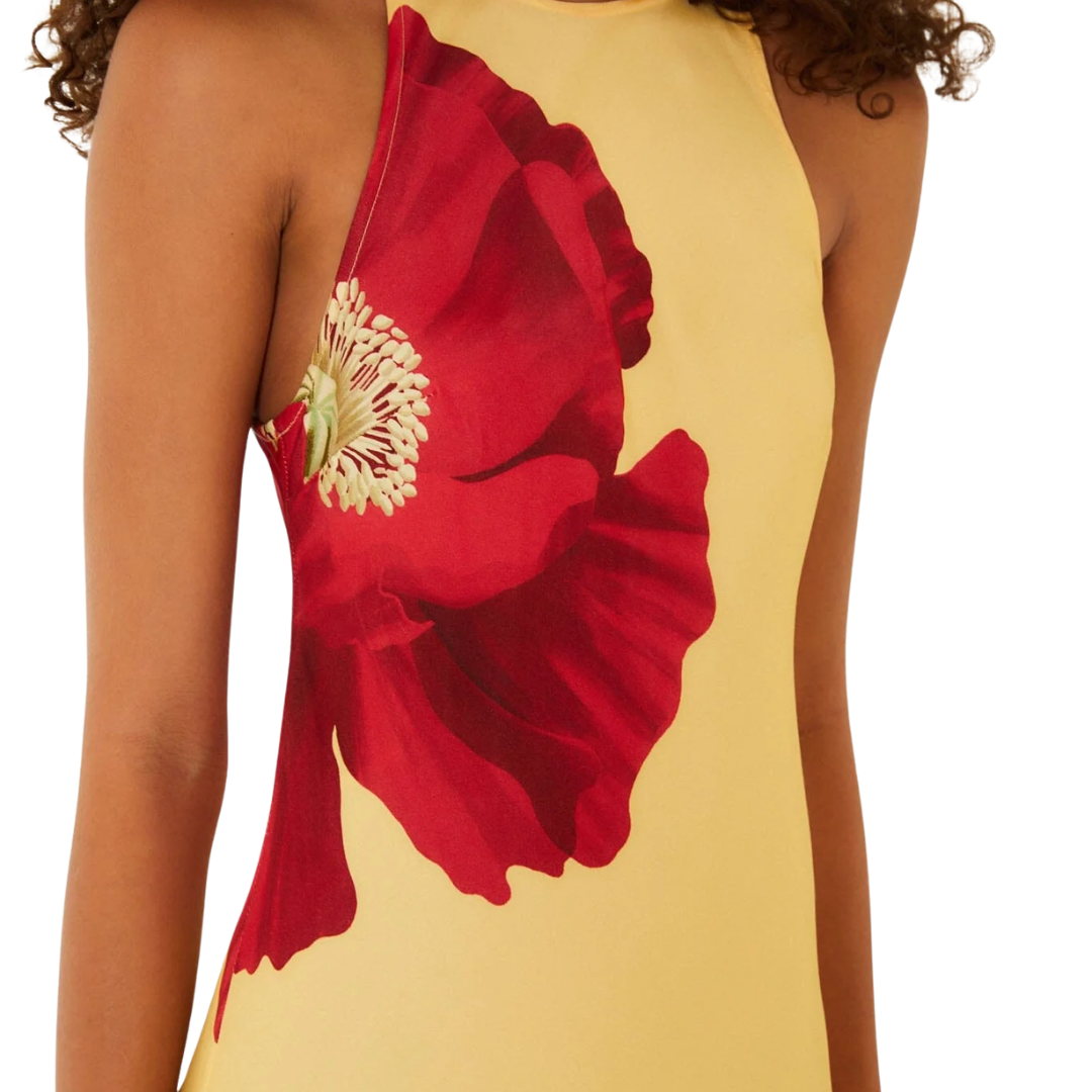 Sleeveless Maxi Dress in Light Yellow Poppy Flowers
