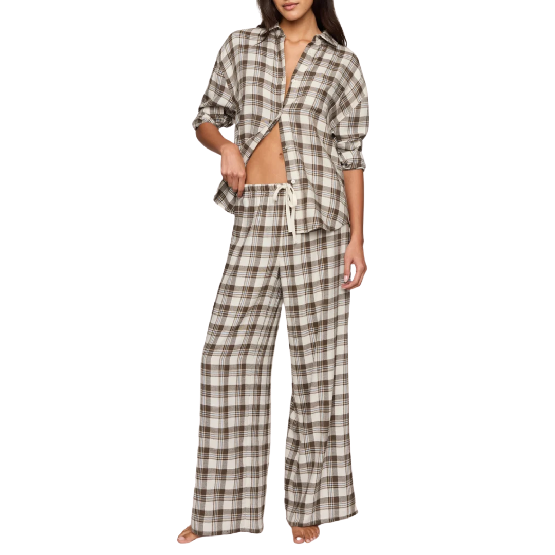 Better Off Plaid Flannel Pant in Cocoa Bean