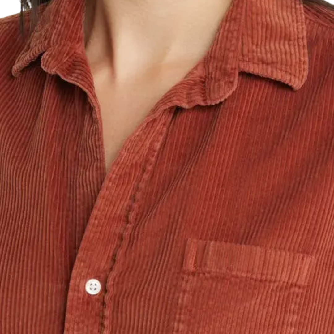 Barry Tailored Button-Up Shirt in Rust Corduroy