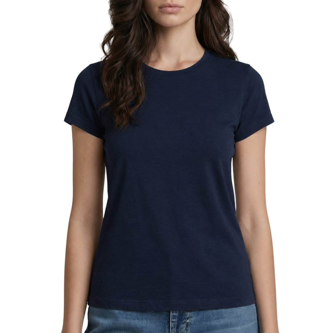 Deluxe Cotton Crop Short Sleeve Crewneck in Marine