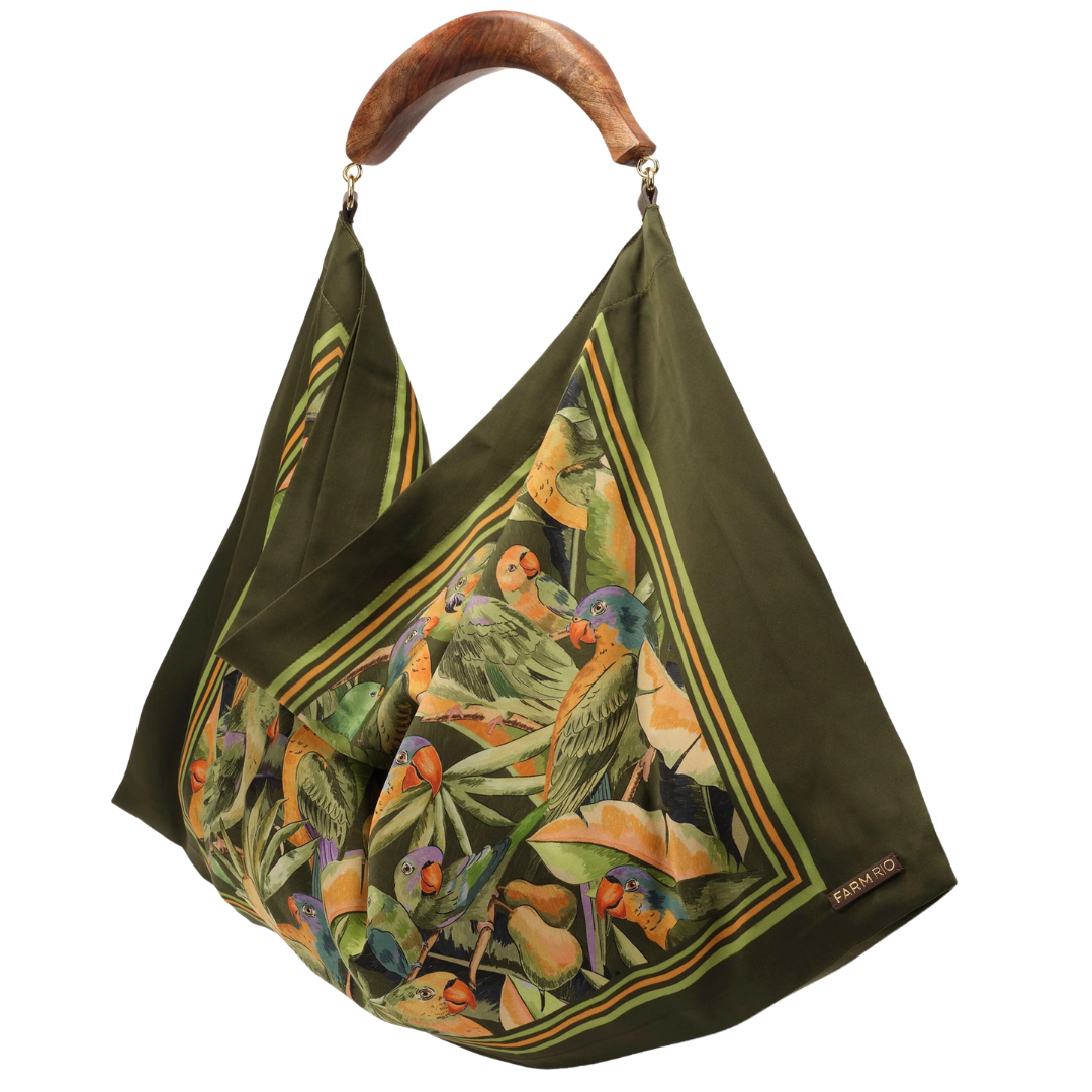 Satin Scarf Medium Bag in Parrots Forest Green