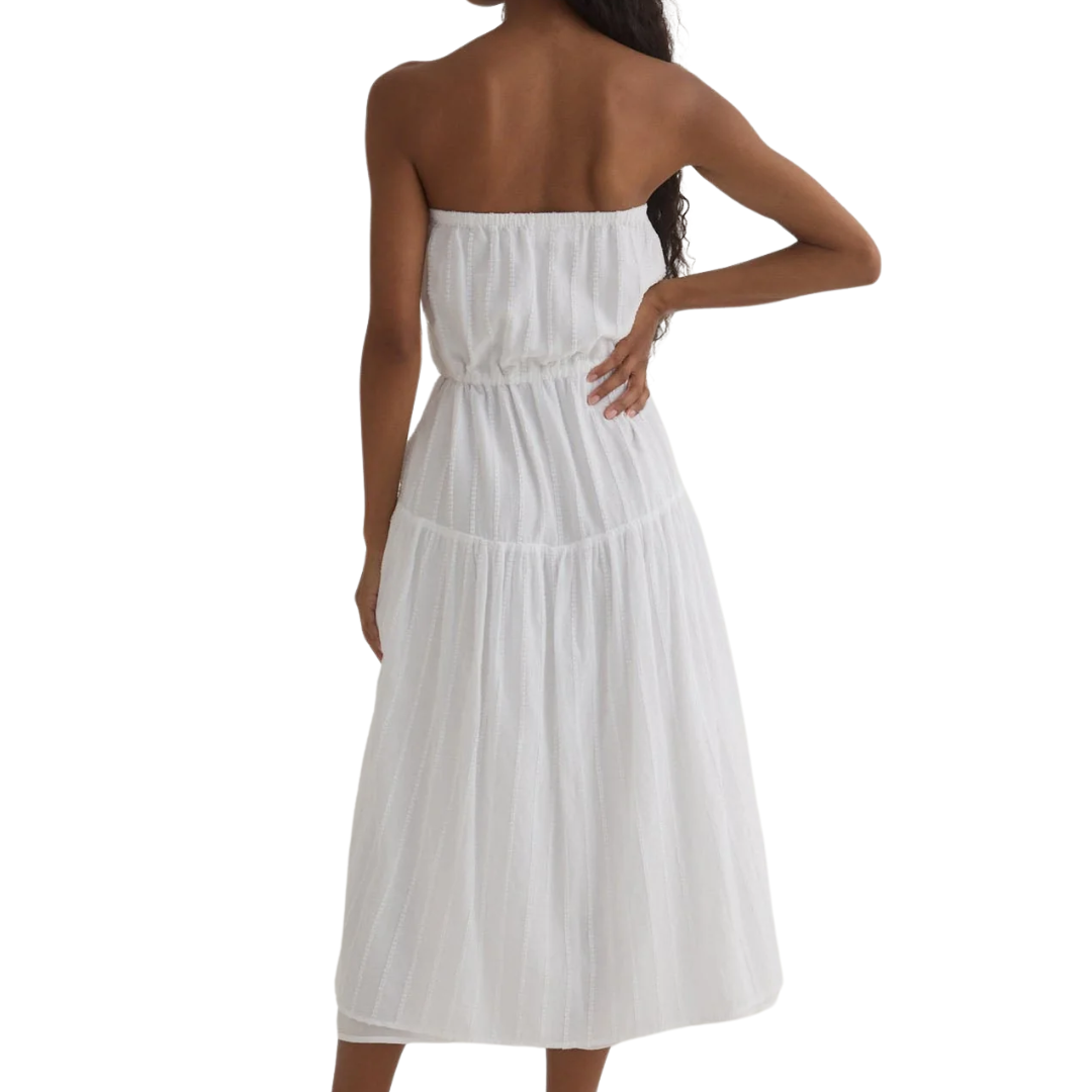 Ruffle Hem Midi Dress in White