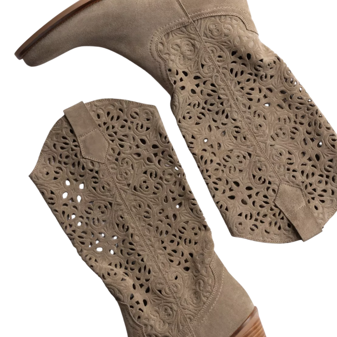 Goldie Cut Out Lace Boot in Camel
