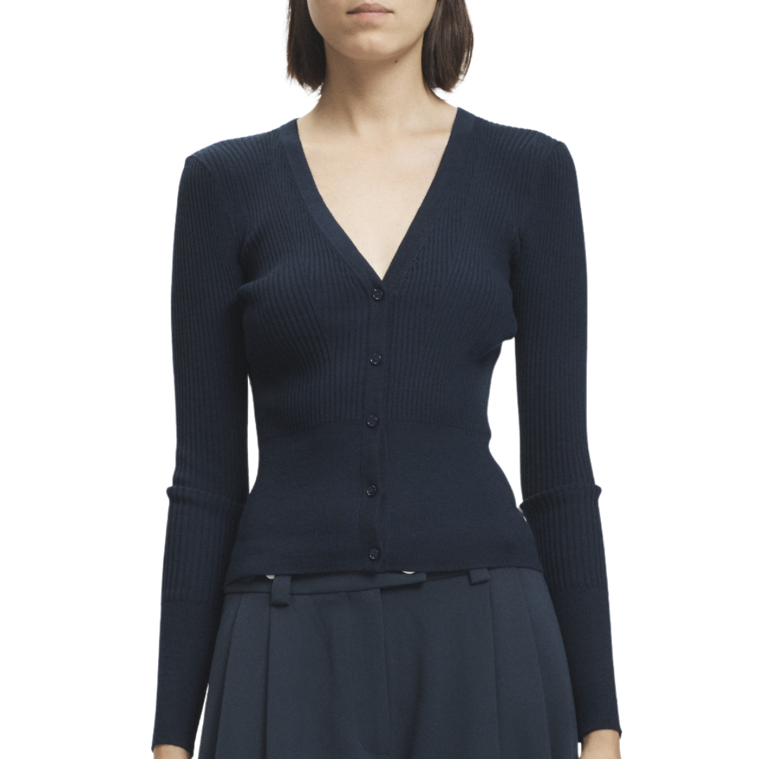 Braylon Rib Cardigan Sweater in Navy