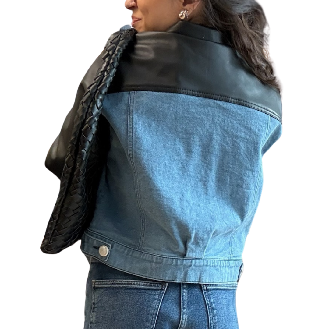 Mixed Media Jacket in Black/Blue