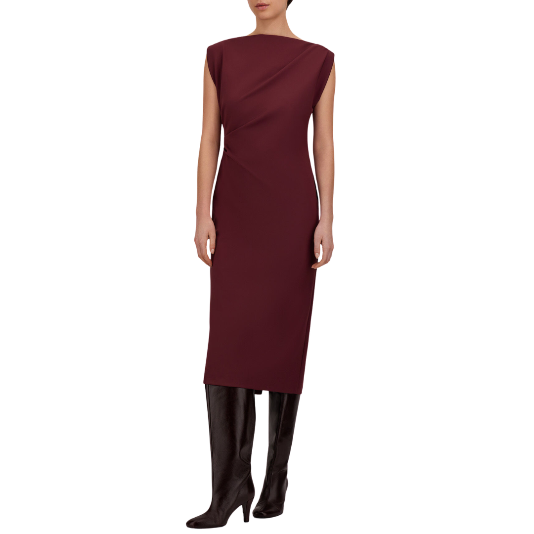 Bi-Stretch Fabric Dress in Bordeaux