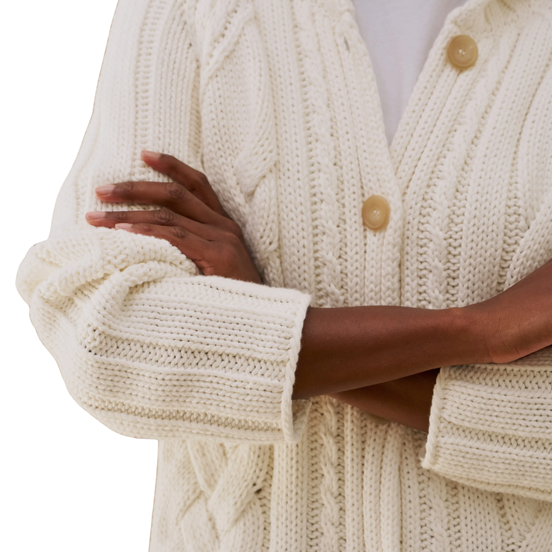 Cotswolds-Cable Knit Cardigan in Ivory