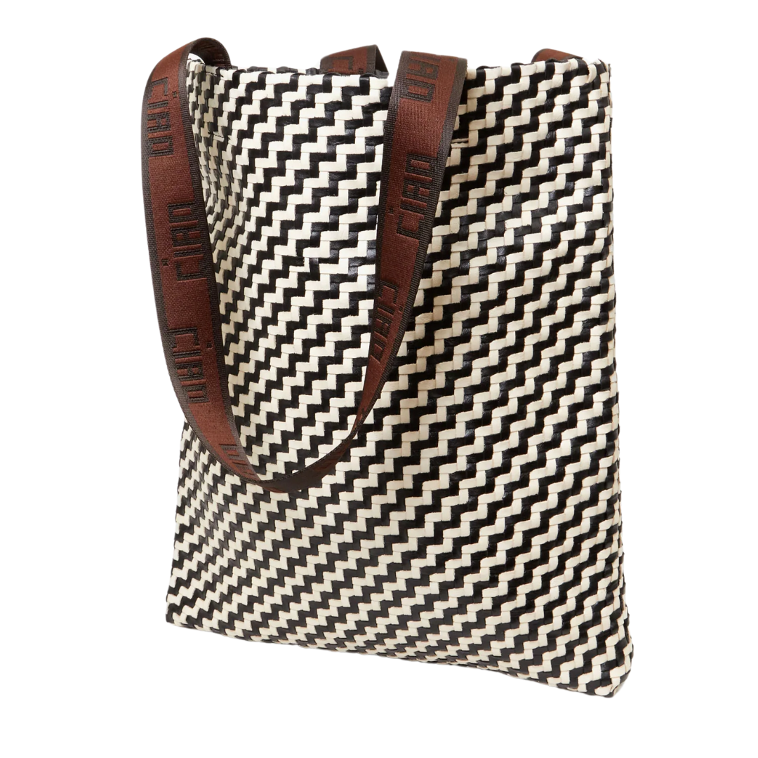 Carryall Tote in Black & Cream Woven Zig Zag