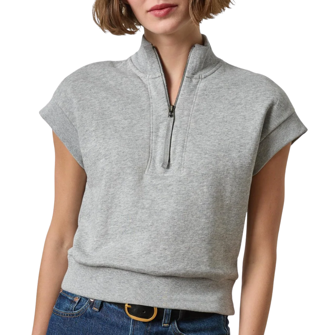 Sleeveless Zip Mock Neck Top in Heather Grey