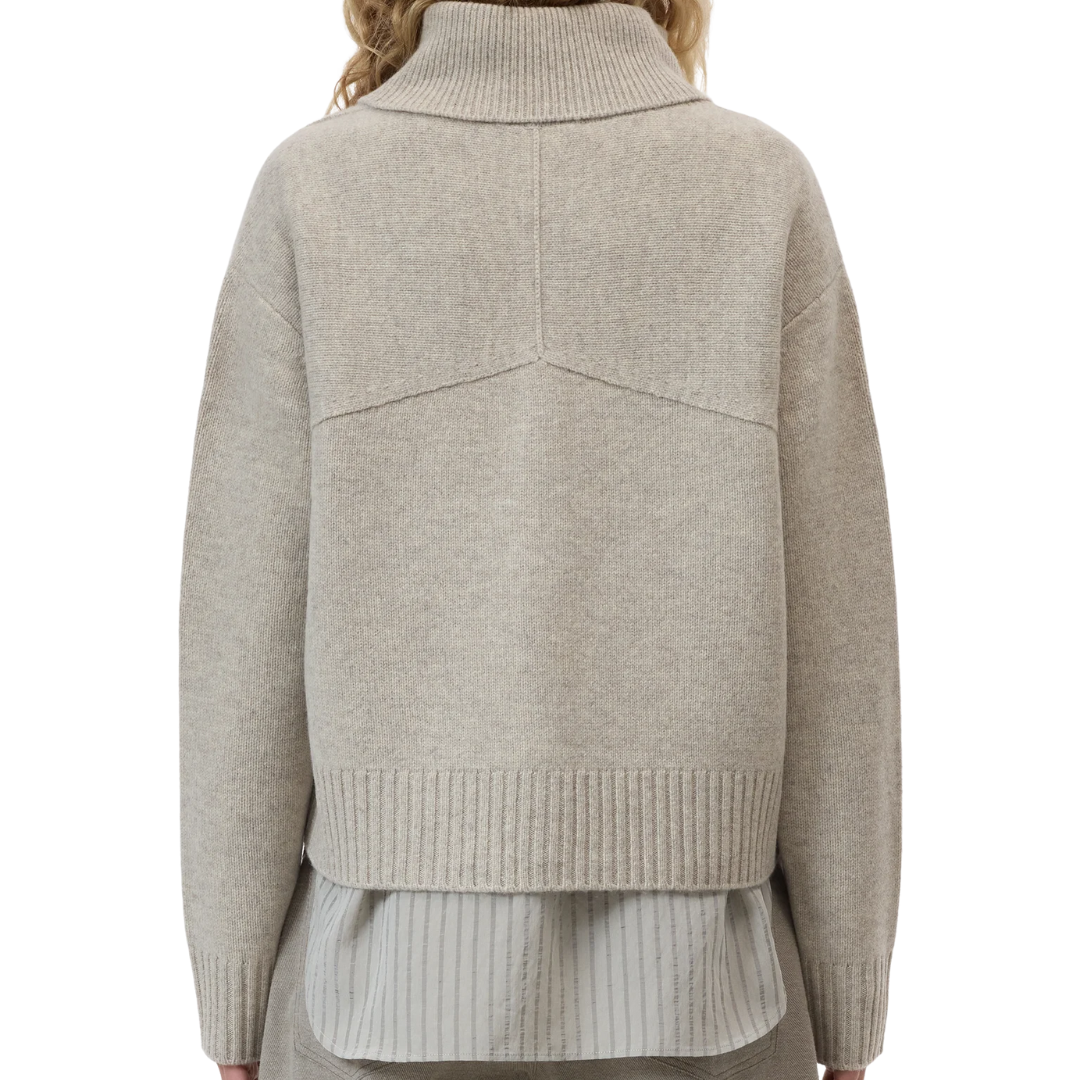 Roll Neck Cardigan in Silt Grey