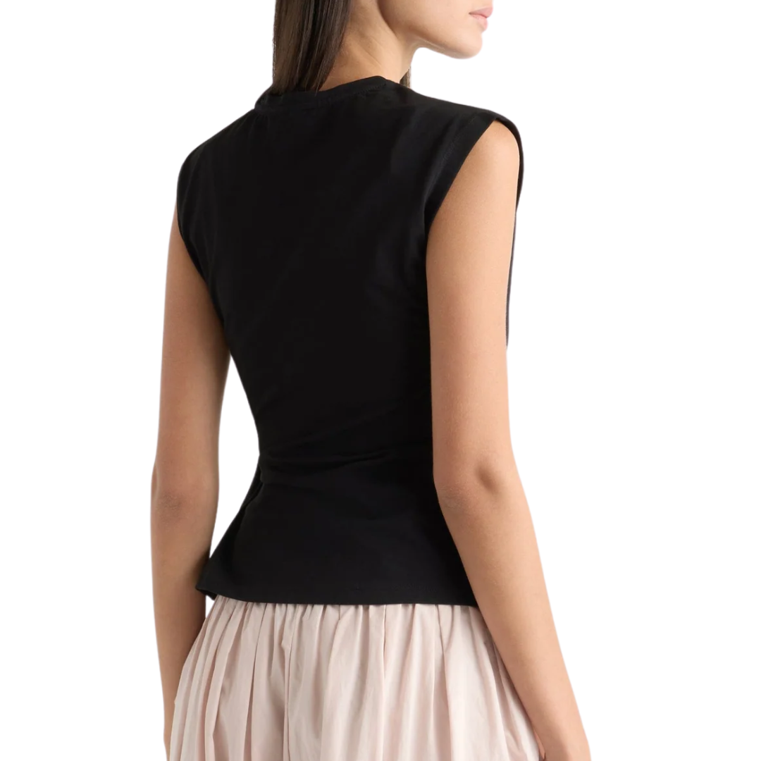 Jensen Front-Wrap Jersey Tee in Black