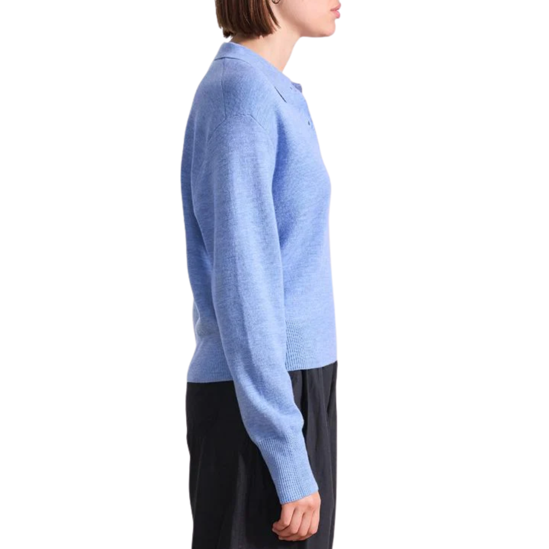 Kari Polo Knit in Heathered Sky