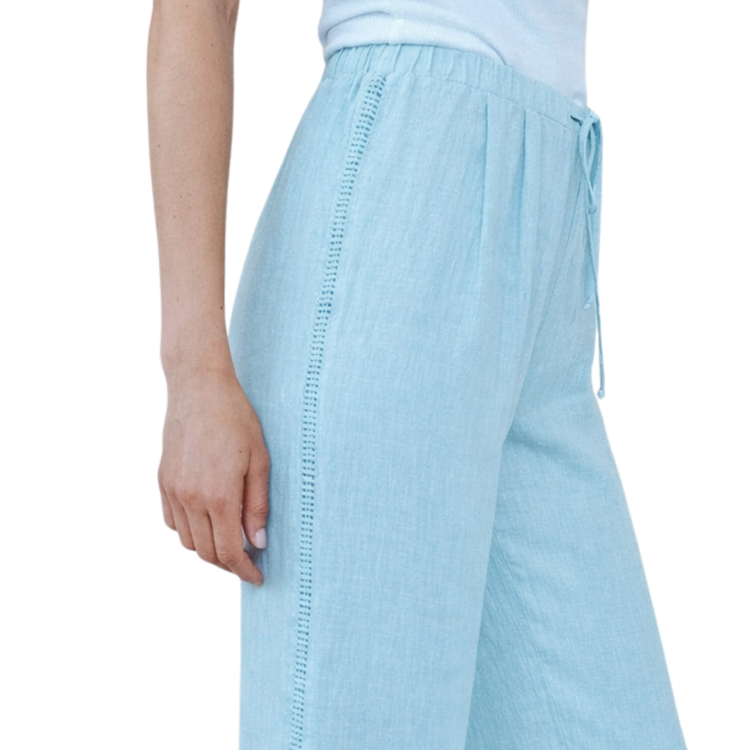 Beach Pant With Lattice Stripe in Blue Bell
