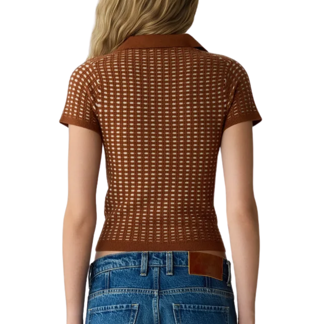 Shunken Waffle Polo in Burnt Sienna/Sandstone