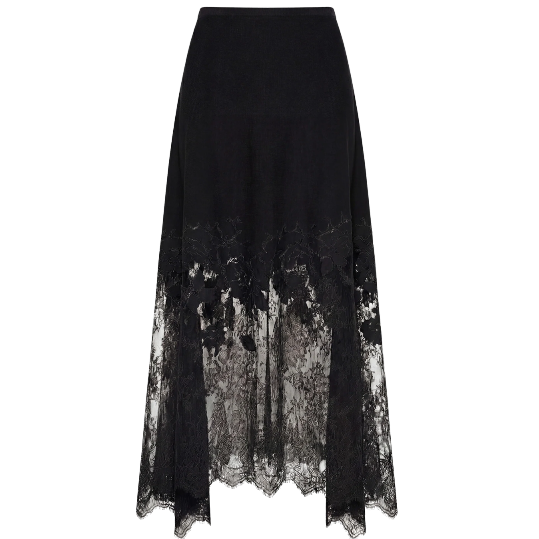 Josina Lace Midi Skirt in Noir