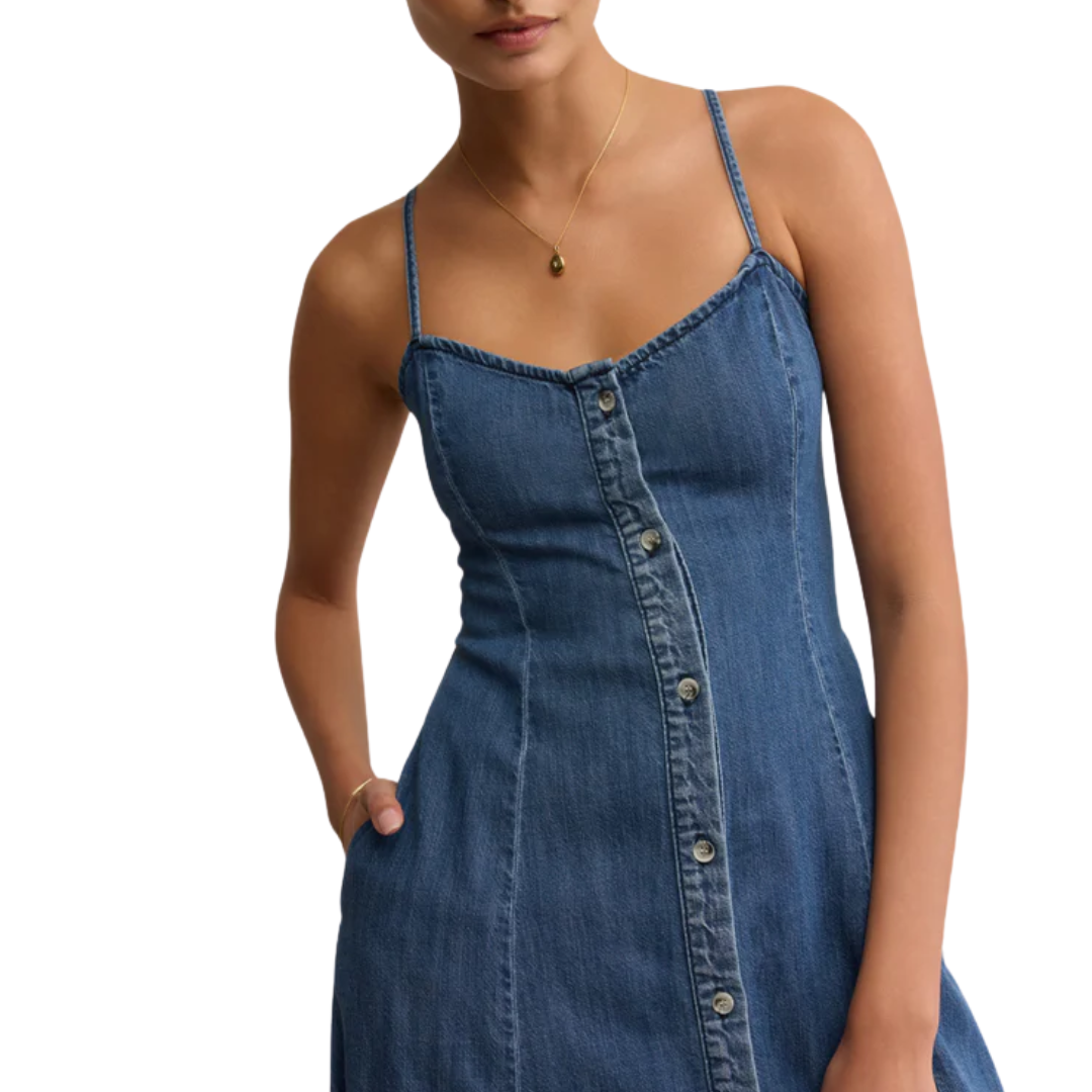 Angel Eyes Denim Midi Dress in Medium Indigo