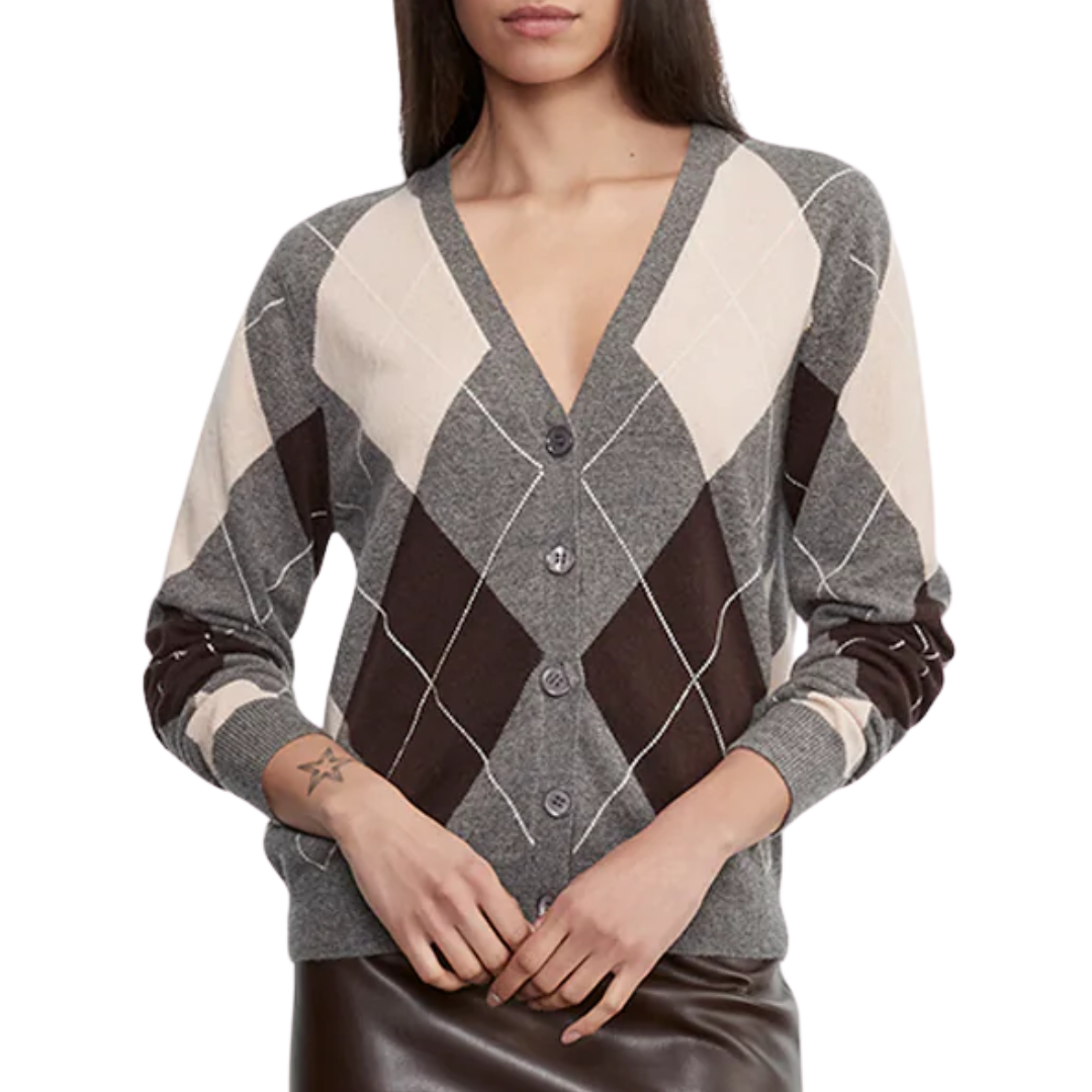 Knit Cashmere Cardigan in Argyle