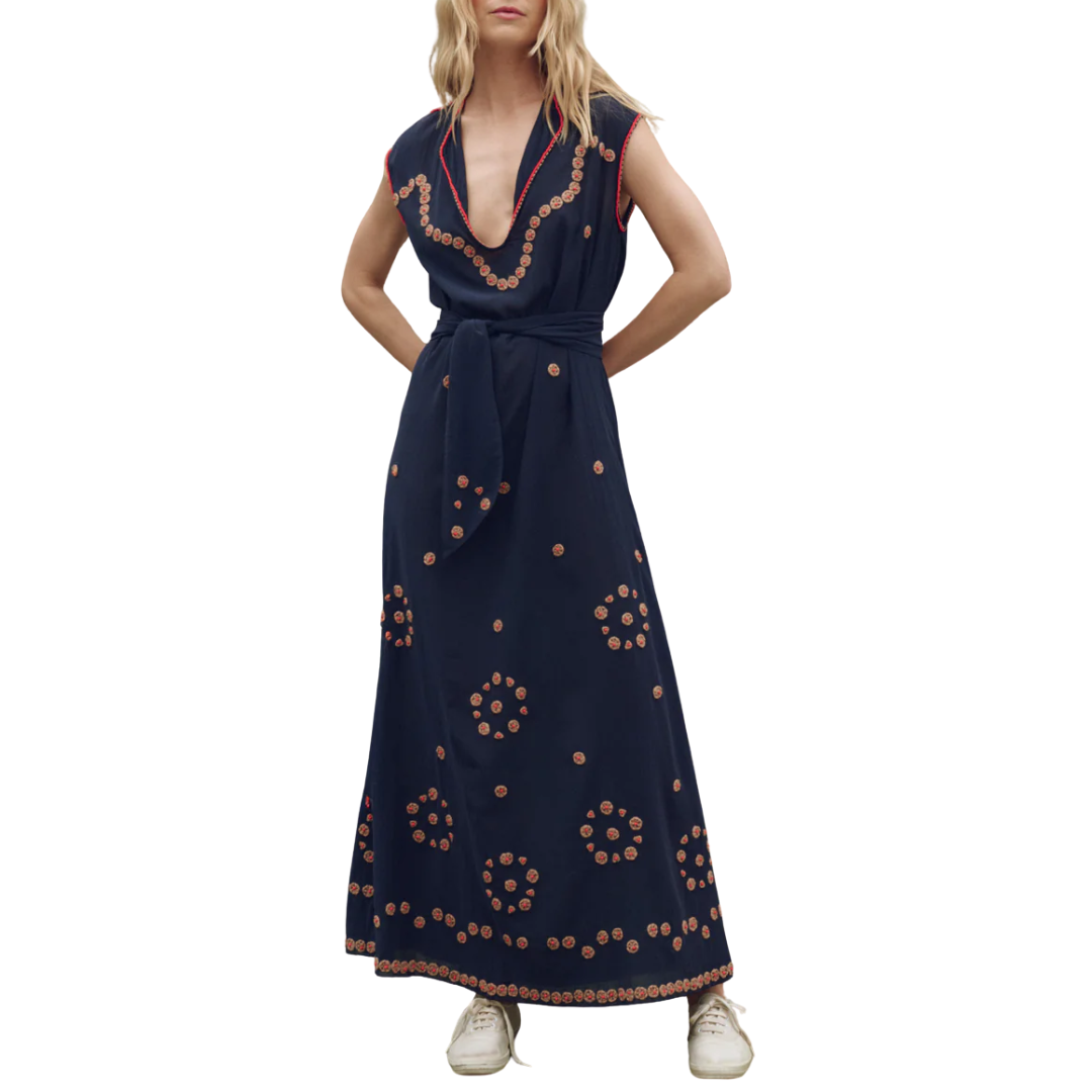 The Beaded Corridor Dress in Navy