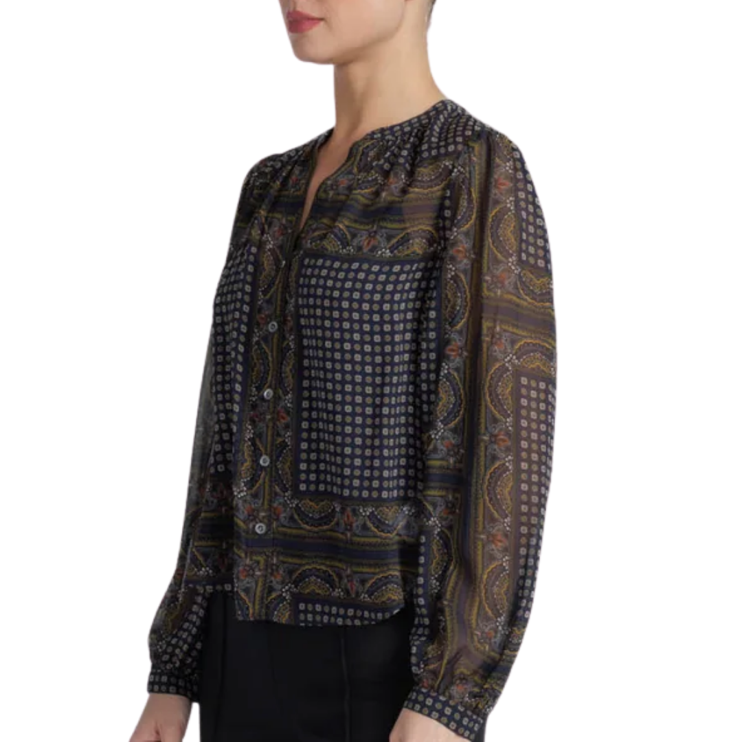 Ashlynn Silk Blouse in Heritage Navy Multi