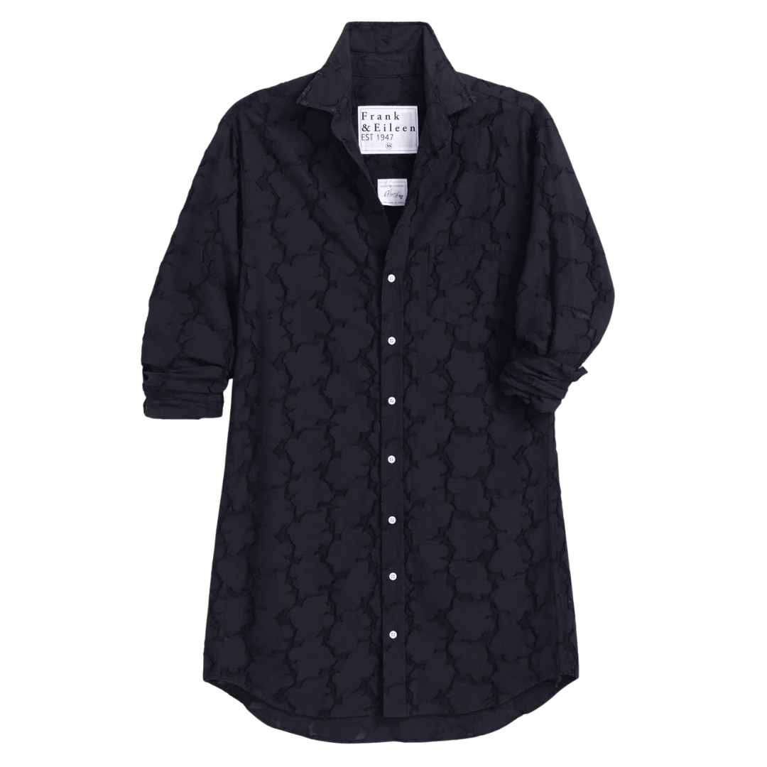 Mary Classic Shirtdress in Textured Black Flowers