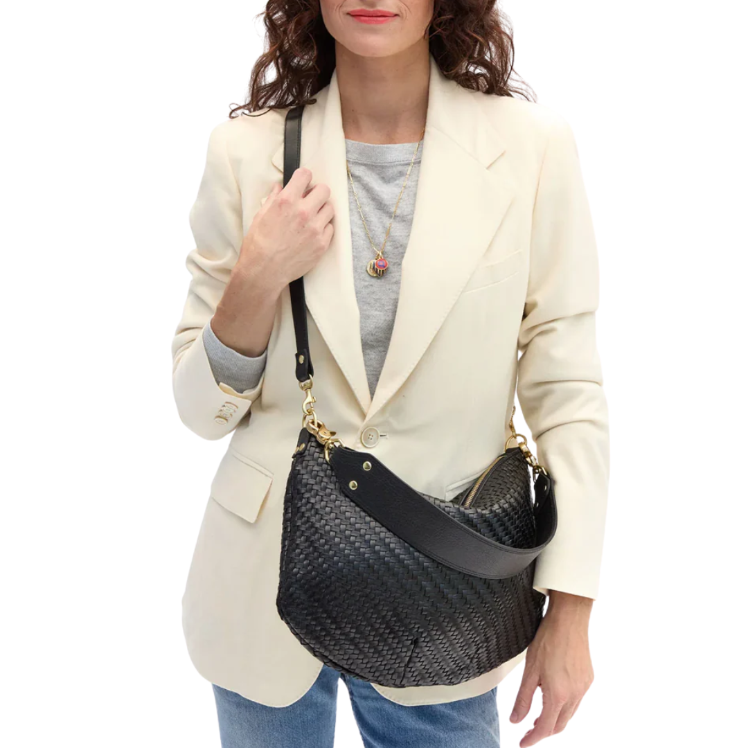 Moyen Messenger in Black Woven Zig Zag