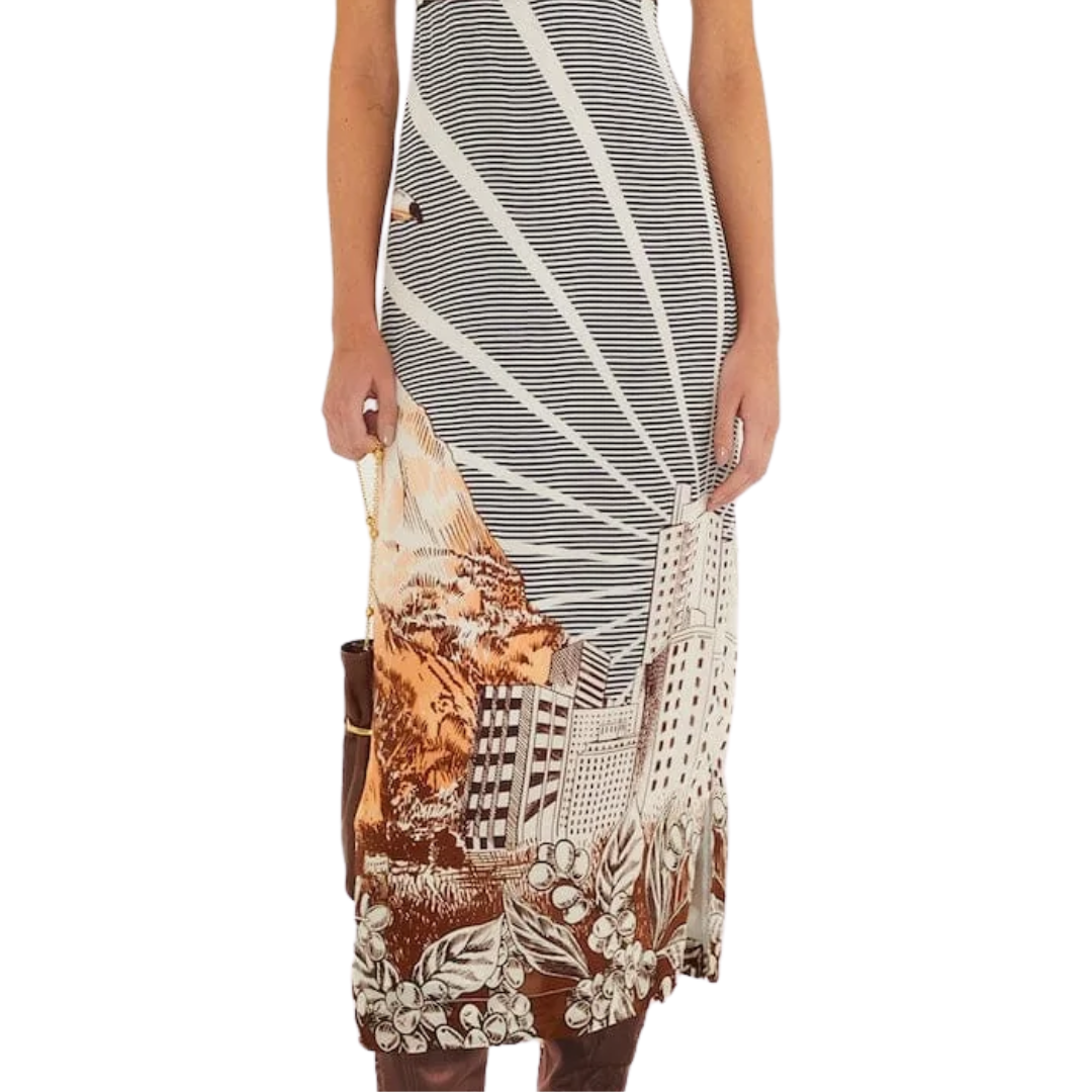 Mixed Carioca Coffee Scarves Sleeveless Midi Dress in Multicolor