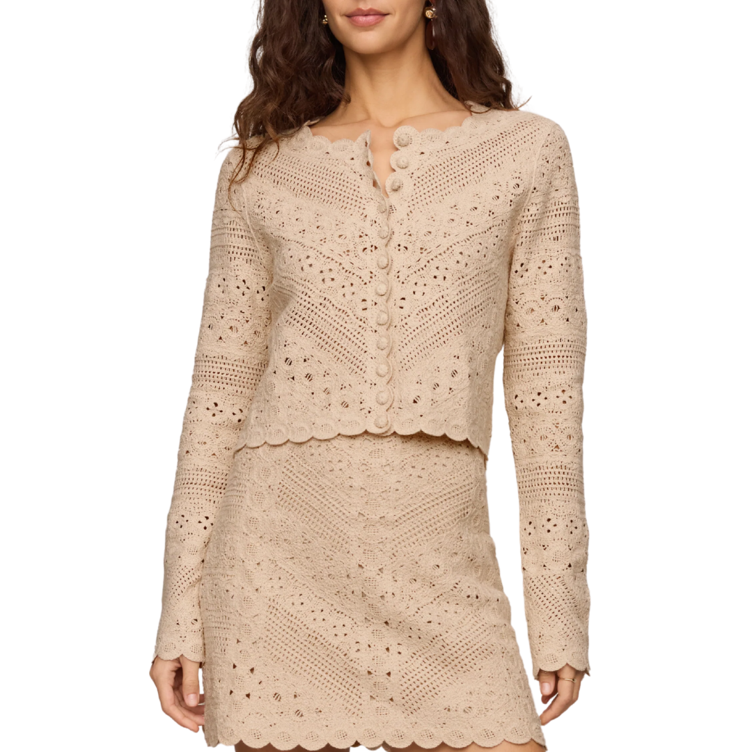 Cressa Cropped Crochet Cardigan in Natural