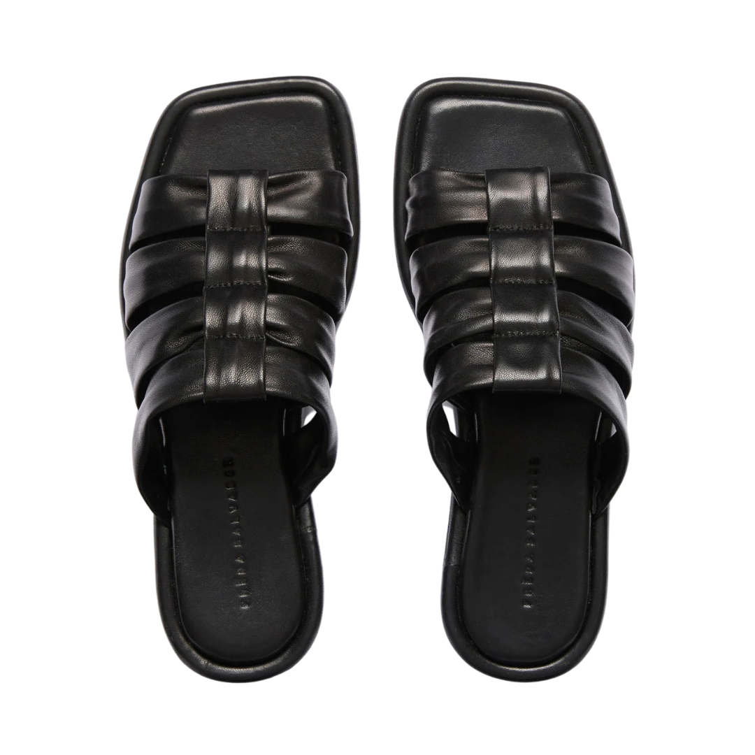 Selena Cloud Mule Sandal in Black Nappa