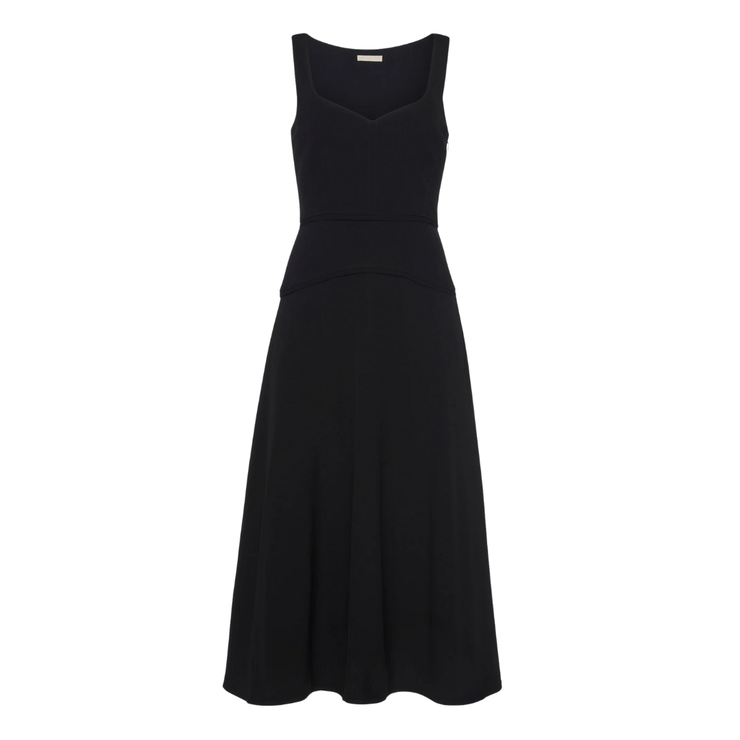 Vivi Sweetheart Neckline Midi Dress in Noir
