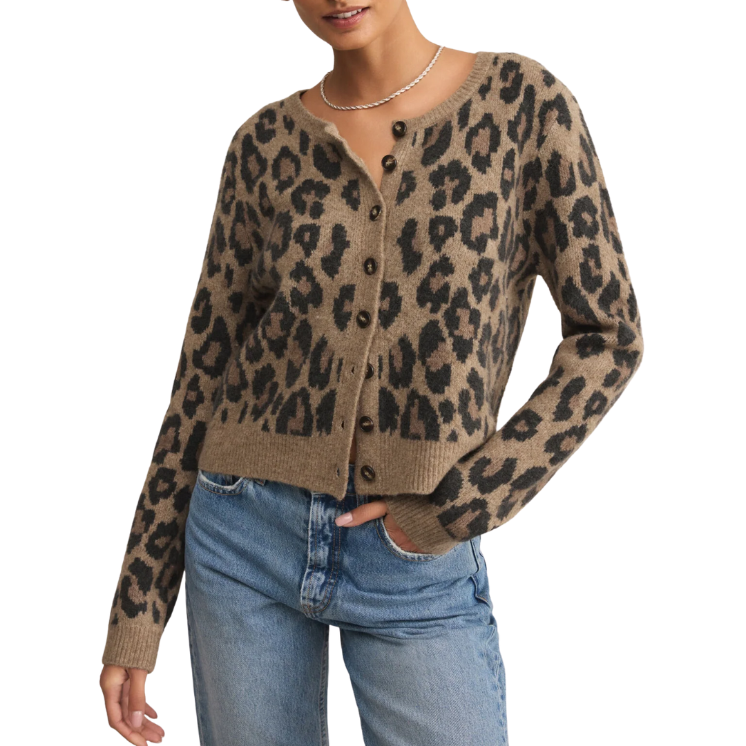 Outlook Leopard Cardigan in Desert Tan