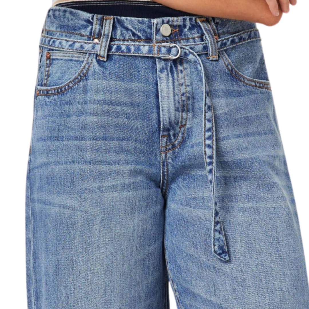 Brynn Belted Wide Leg Jeans in Cove