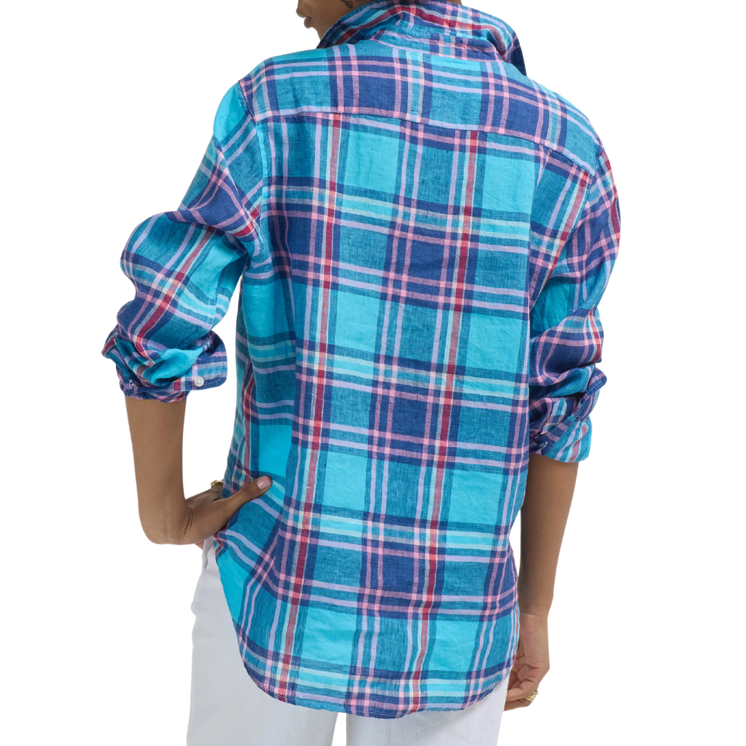 Eileen Relaxed Button-Up Shirt in Turquoise Plaid