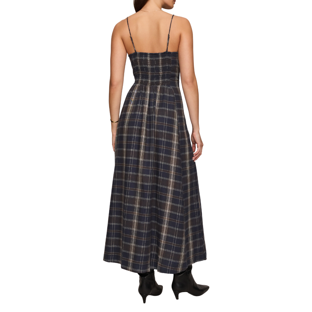 Evermore Plaid Flannel Midi Dress in Eclipse