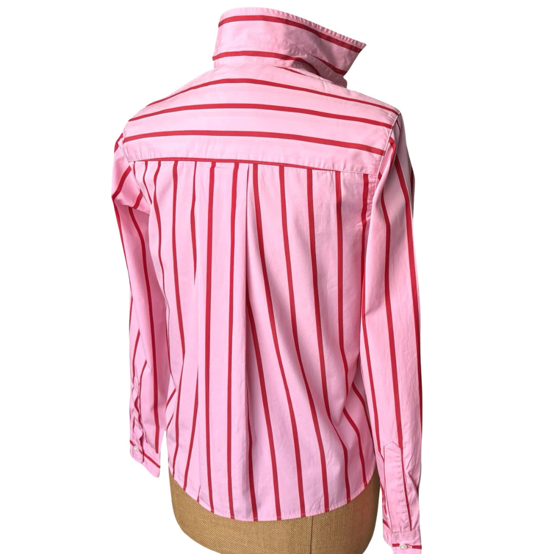 Silvio Untuckable Button-Up Shirt in Pink and Red Stripe