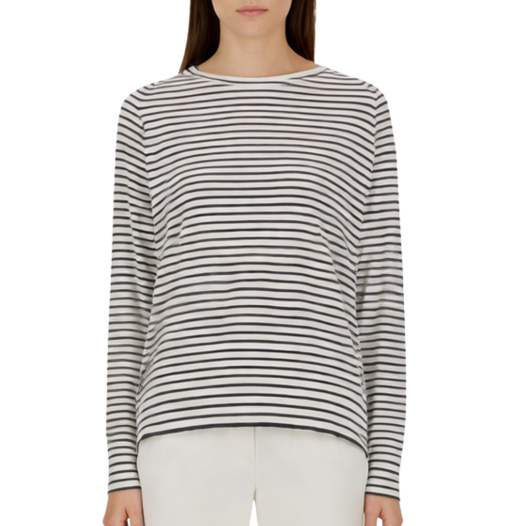 Long-Sleeved T-Shirt In Glam Knit Effect in Blue Striped